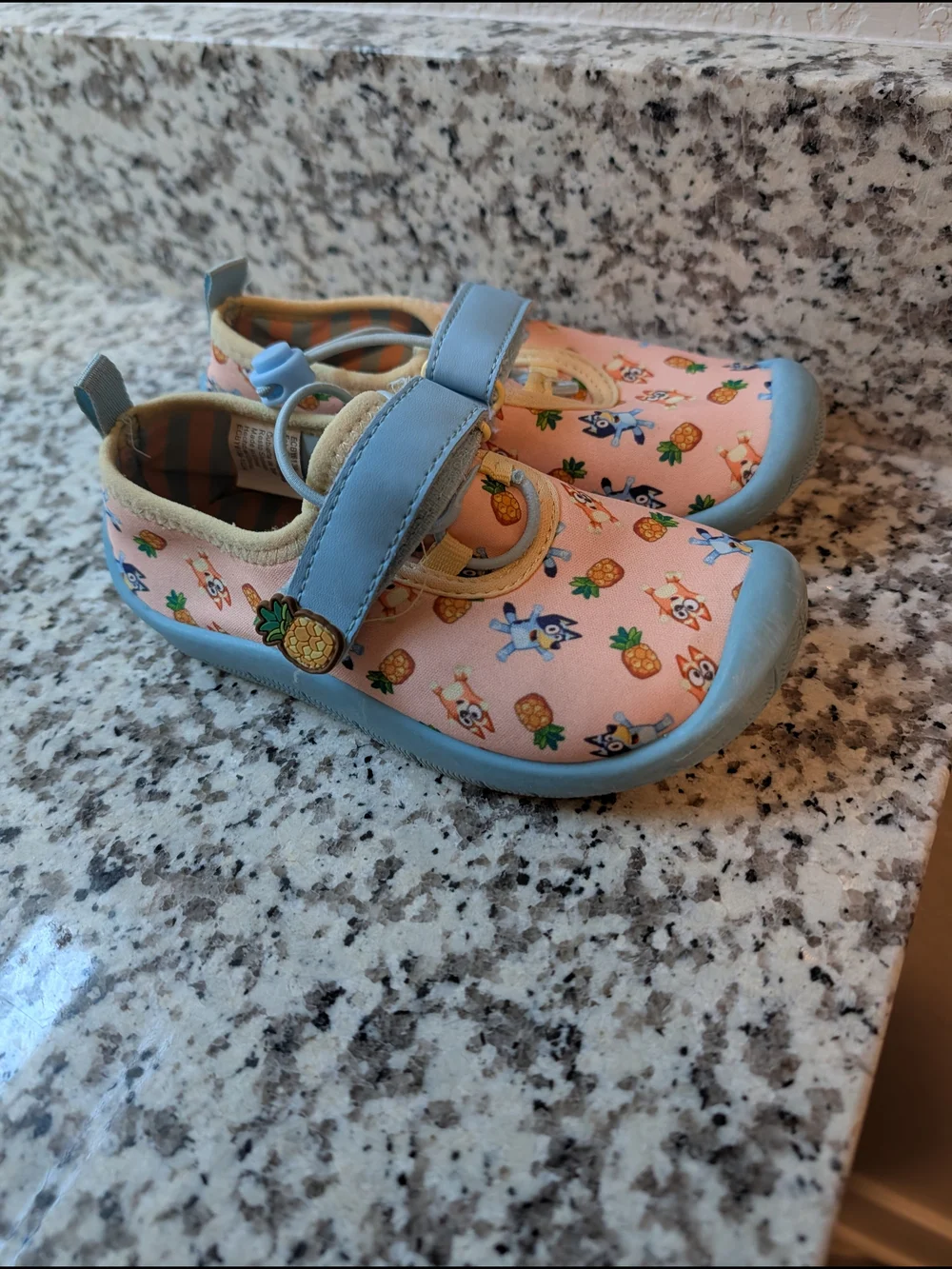 Girls' Pink Pineapple Print Water Shoes with Light Blue Trim
